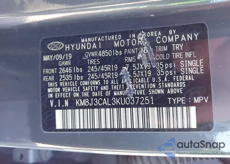 2019 Hyundai Tucson Sport from USA, damaged, VIN KM8J3CAL3KU037251